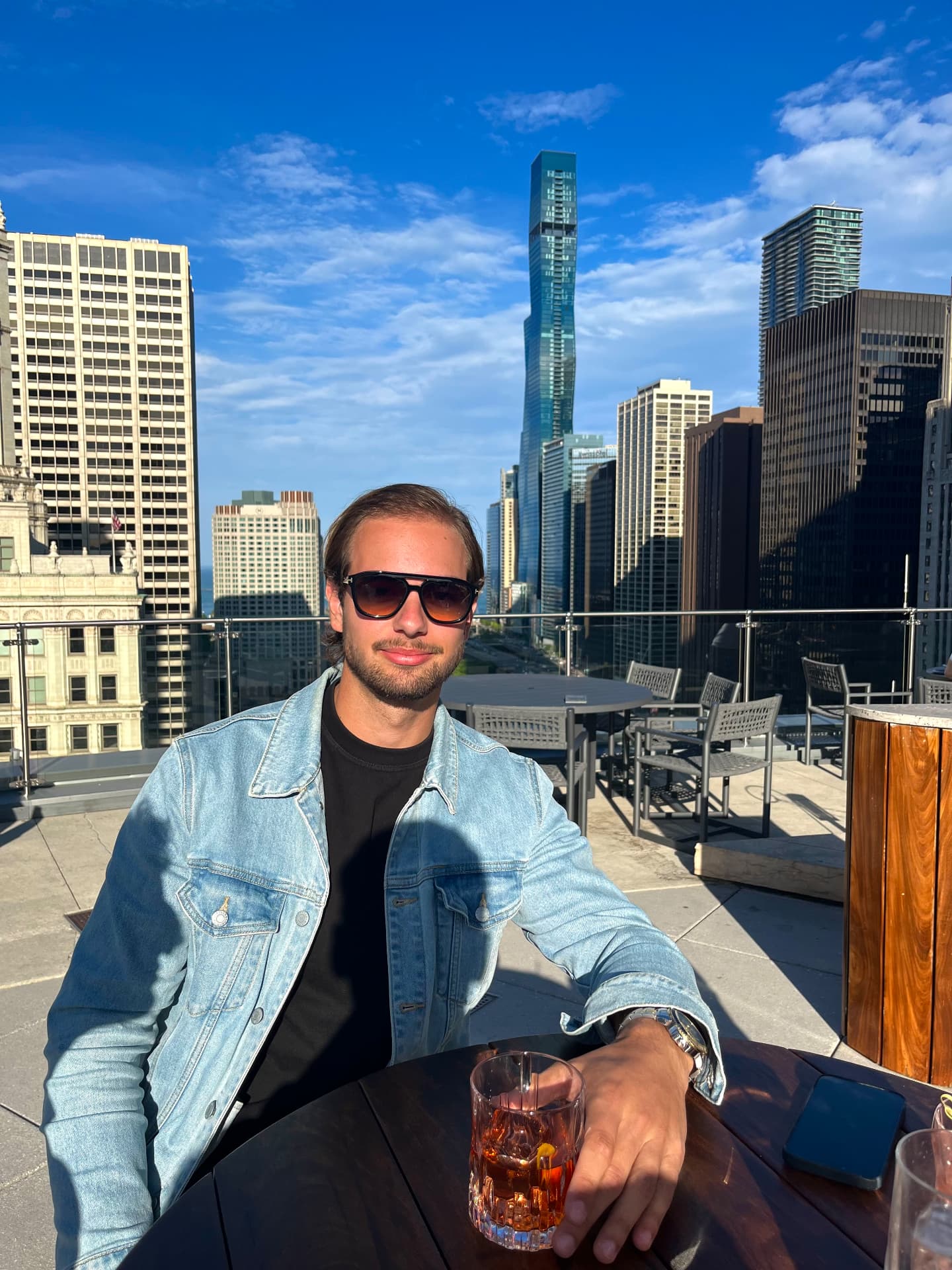 My go-to rooftop bar in Chicago: Terrace 16. Order a Negroni — the view over the river and the skyline makes it worth the trip up.
