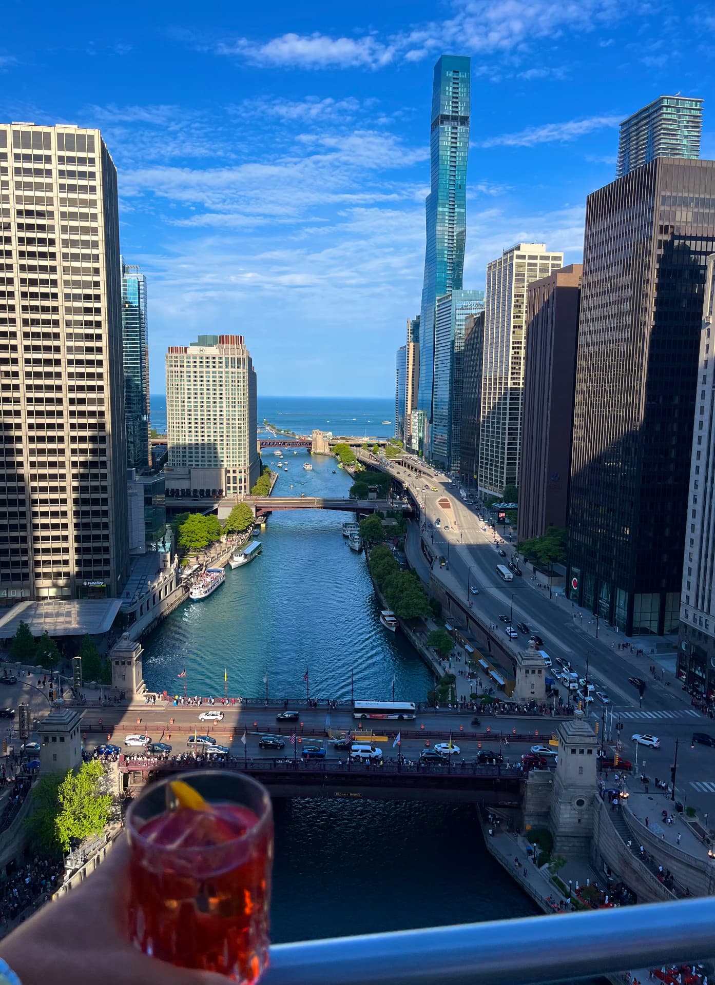 Chicago Riverwalk at dusk