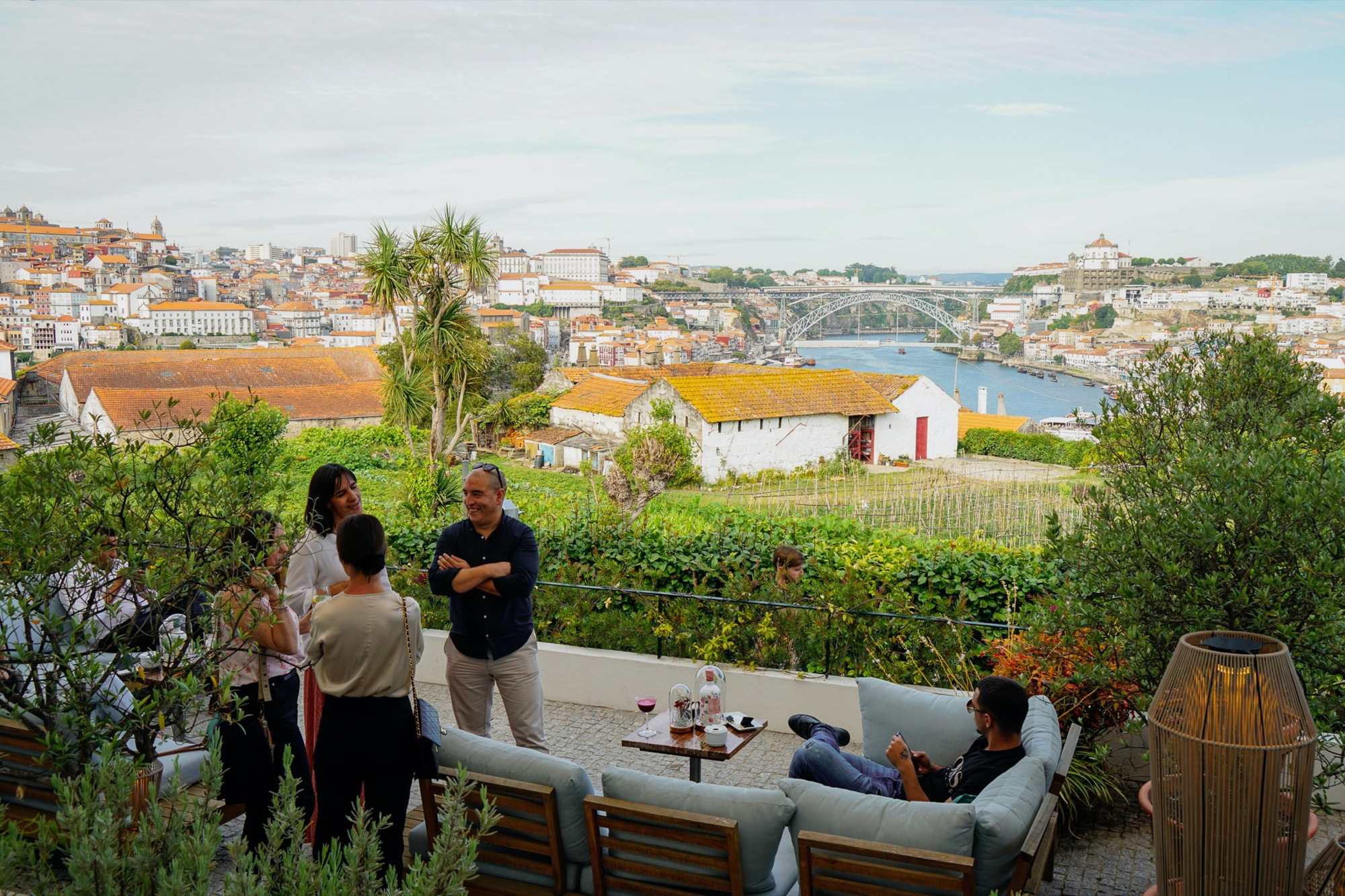 Rooftop view over Porto, the Douro River and the Dom Luís I Bridge